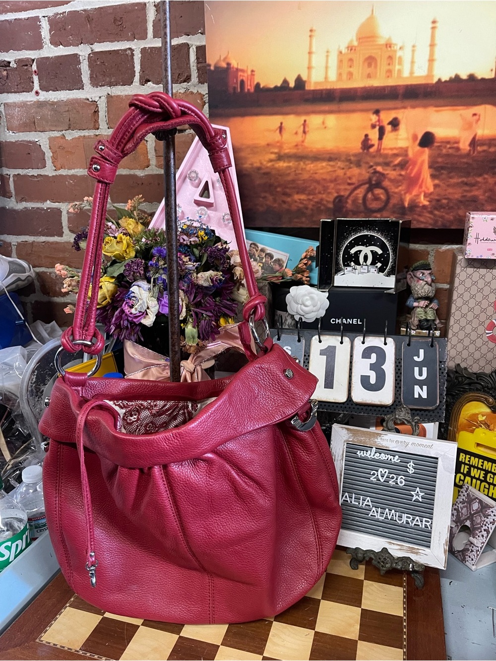 Allison Scott red shoulder bag genuine leather